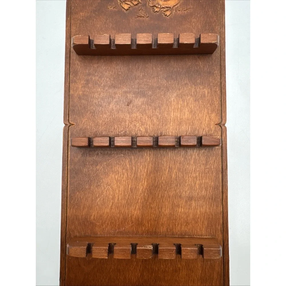 Vintage MCM Wood Hanging Wall TeaSpoon Rack Display Holder Carved Goose 18 Slot